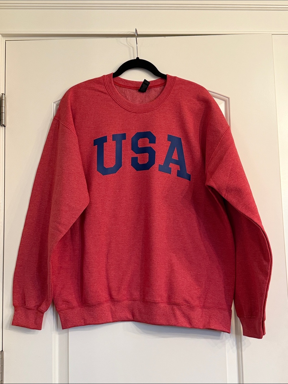 Gildan Red Crewneck Sweatshirt with Blue USA Lettering